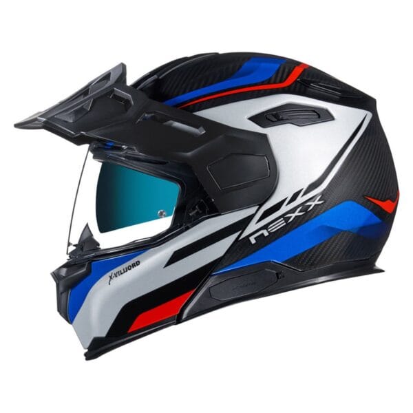 NEXX VILIJORD HIKER BLUE RED CARBON FIBER MODULAR ADVENTURE TOURING RALLY MOTORCYCLE HELMET