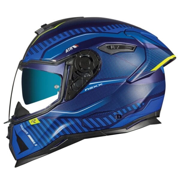 NEXX SX100R SKIDDER BLUE YELLOW SPORT TOURING RACING MOTORCYCLE HELMET