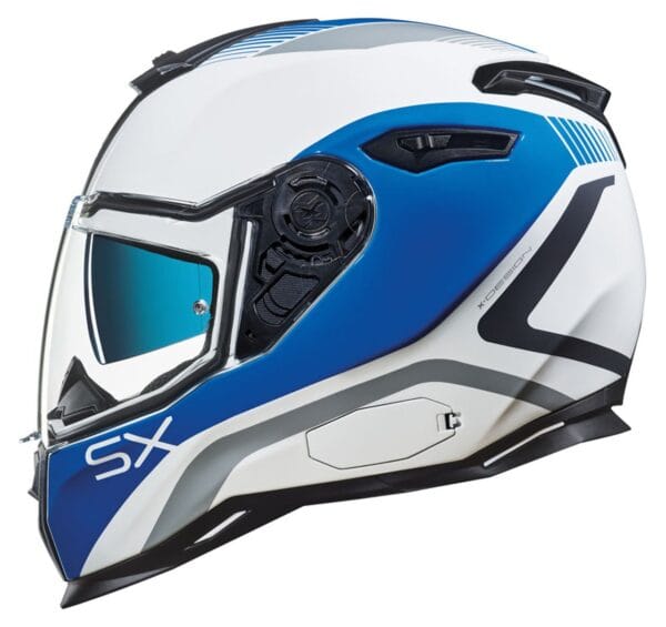 NEXX SX100 POPUP WHITE BLUE SPORT TOURING RACING MOTORCYCLE HELMET